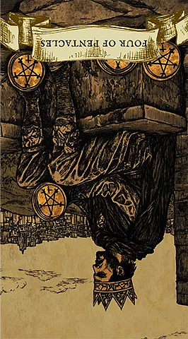 Four of Pentacles reversed tarot card