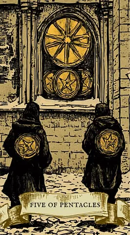 the card "Five of Pentacles"